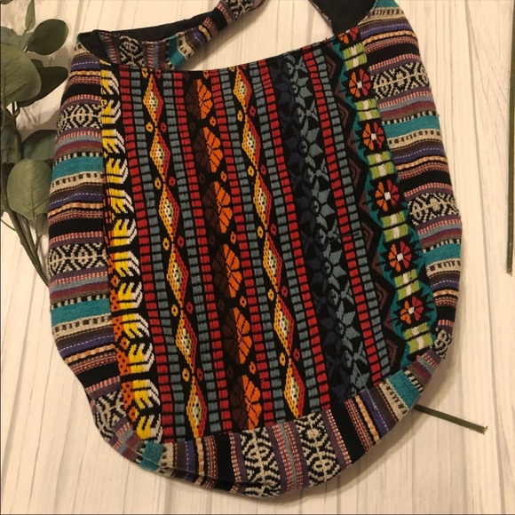 Boho Tribal Pouch Sling Tote Bag w Side Pockets. - Picture 6 of 7